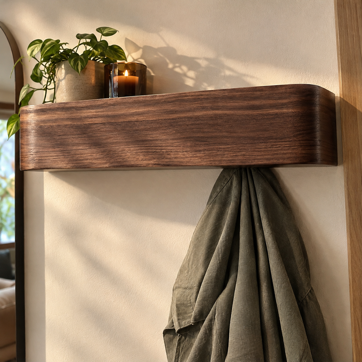 Wall Coat Rack with Shelf and Hidden Hooks