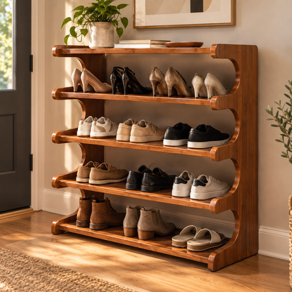 Wide Wooden Shoe Rack