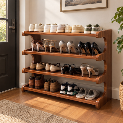 Wide Wooden Shoe Rack